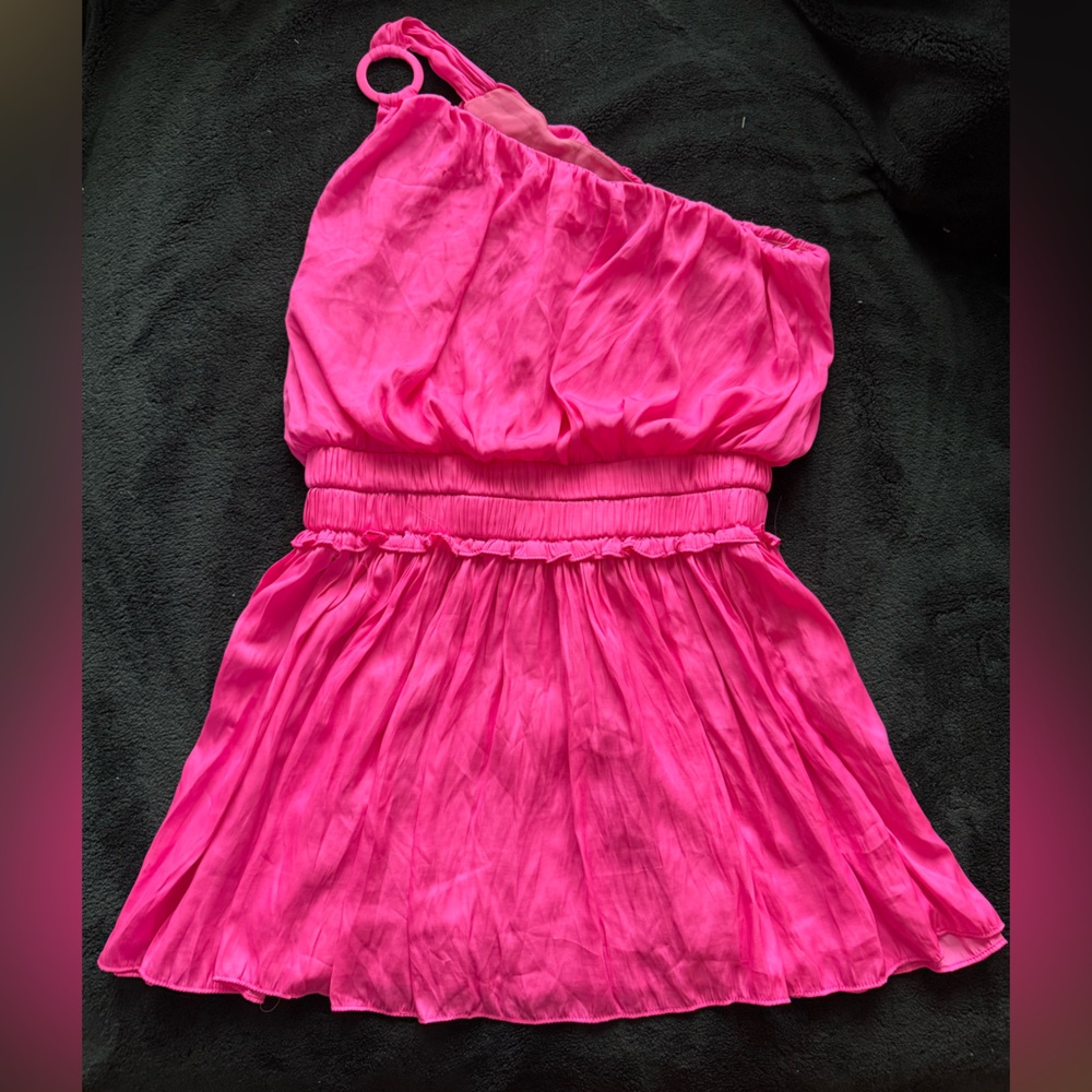 Bright Pink One-Shoulder Women's Dress